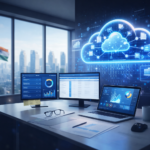 A modern paperless office showing a professional using the best DMS for CAs to manage client files.