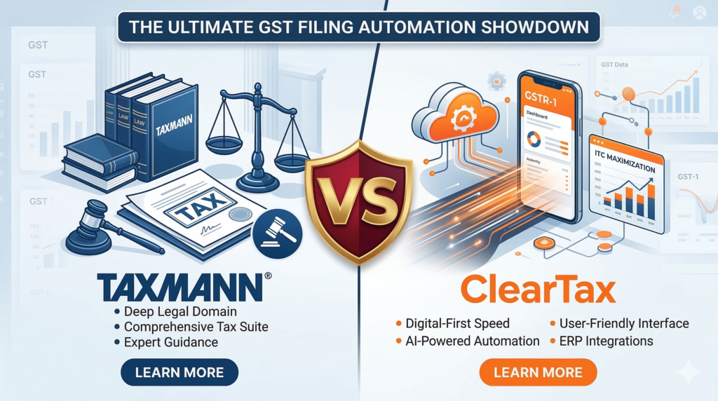 Taxmann vs. ClearTax GST filing automation software comparison 2026